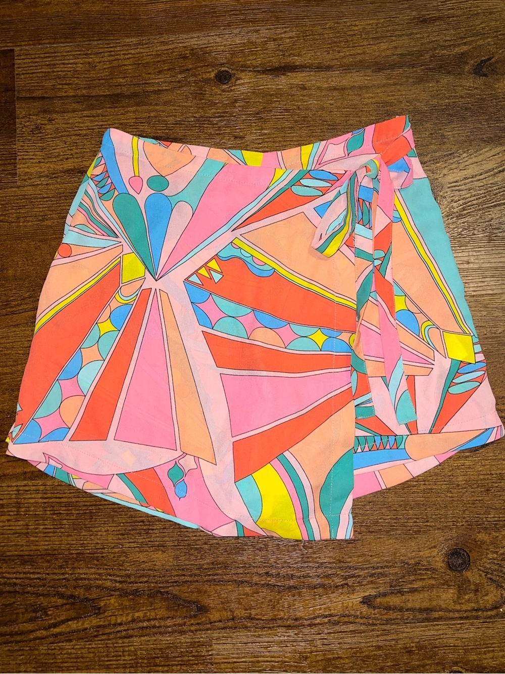 Olivaceous Retro Modern 70s Bold Pink Orange Eclectic Abstract Wrap Skort Size S